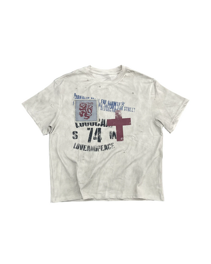 ダーティクロスレタリングデザイン短丈Tシャツ　FM0085