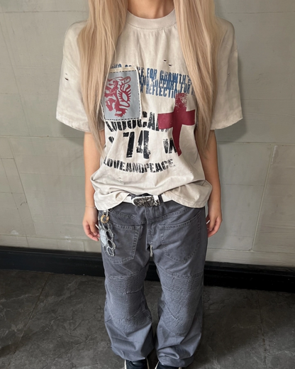 ダーティクロスレタリングデザイン短丈Tシャツ　FM0085