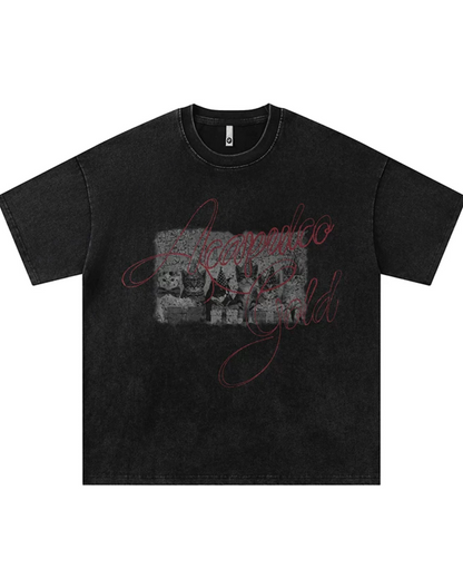 ウォッシュブラックプリントTシャツ　FM0094