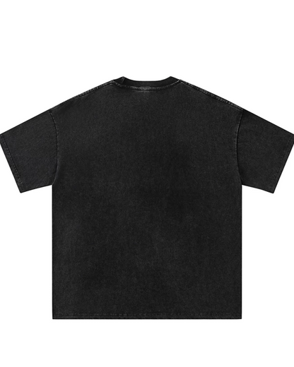 ウォッシュブラックプリントTシャツ　FM0094
