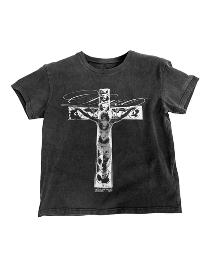 ウォッシュブラッククロス短丈Tシャツ FM0114