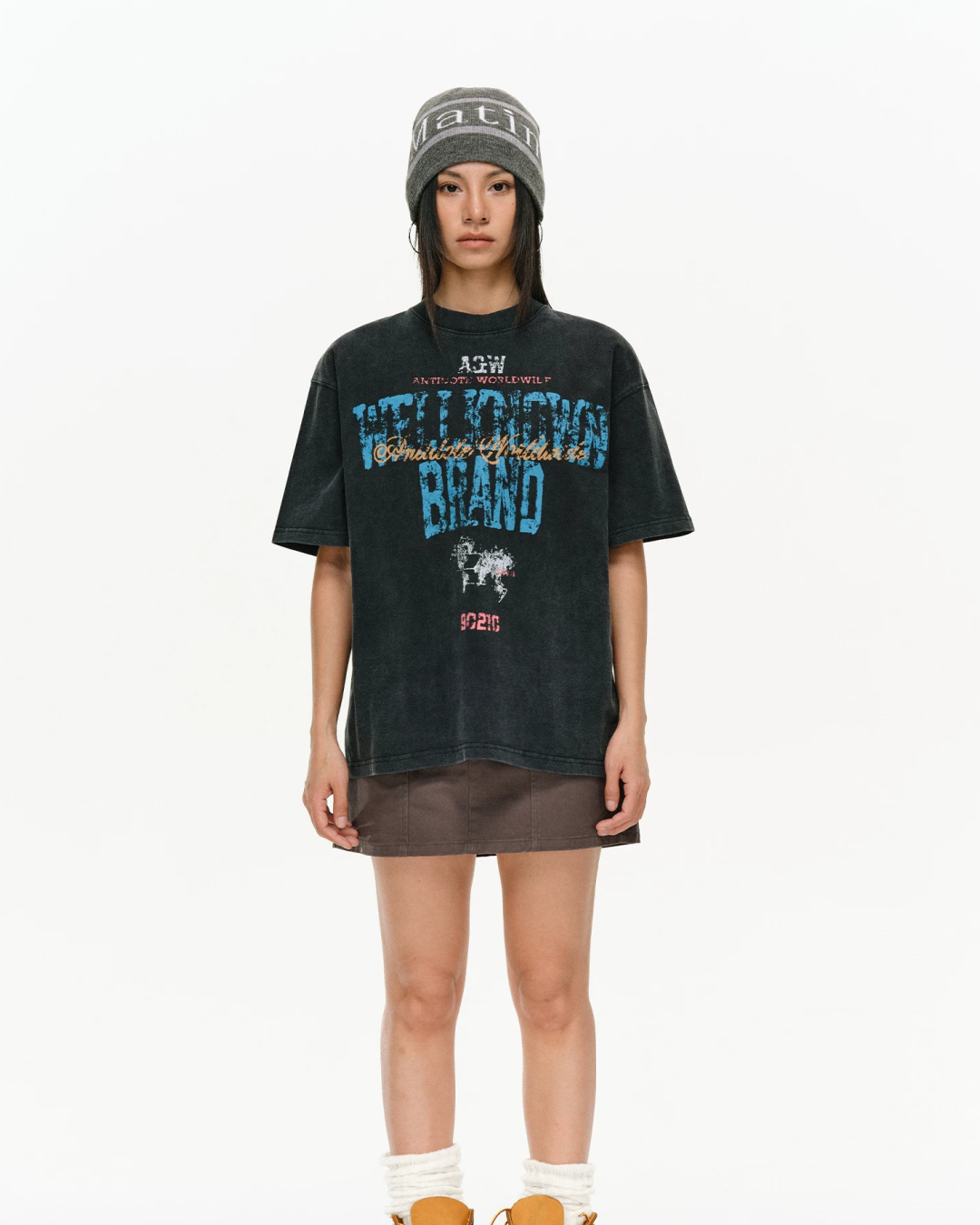 フェードレタリングウォッシュブラックTシャツ FM0115