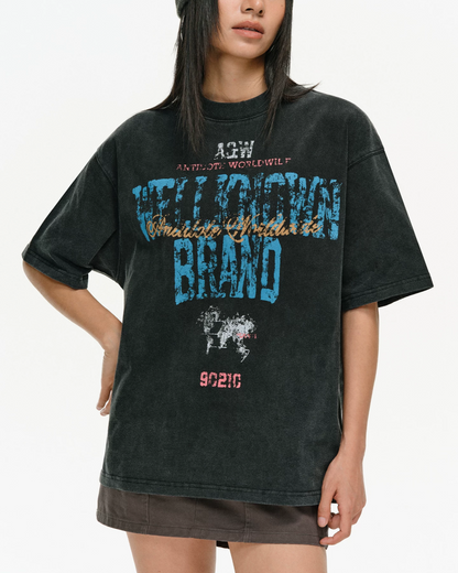 フェードレタリングウォッシュブラックTシャツ FM0115