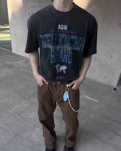 フェードレタリングウォッシュブラックTシャツ FM0115