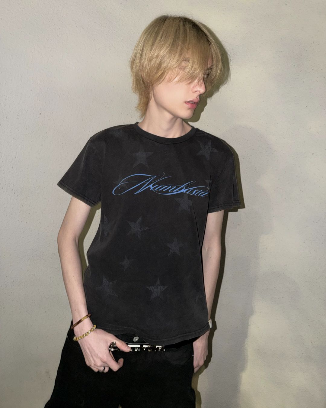 ブラックスターデザイン短丈Tシャツ FM0119