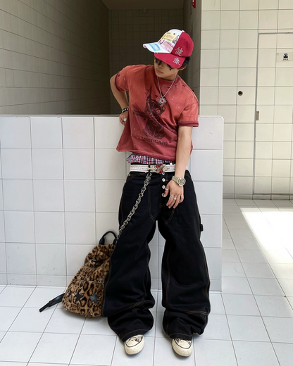 フェードレッドデザイン短丈Tシャツ FM0120