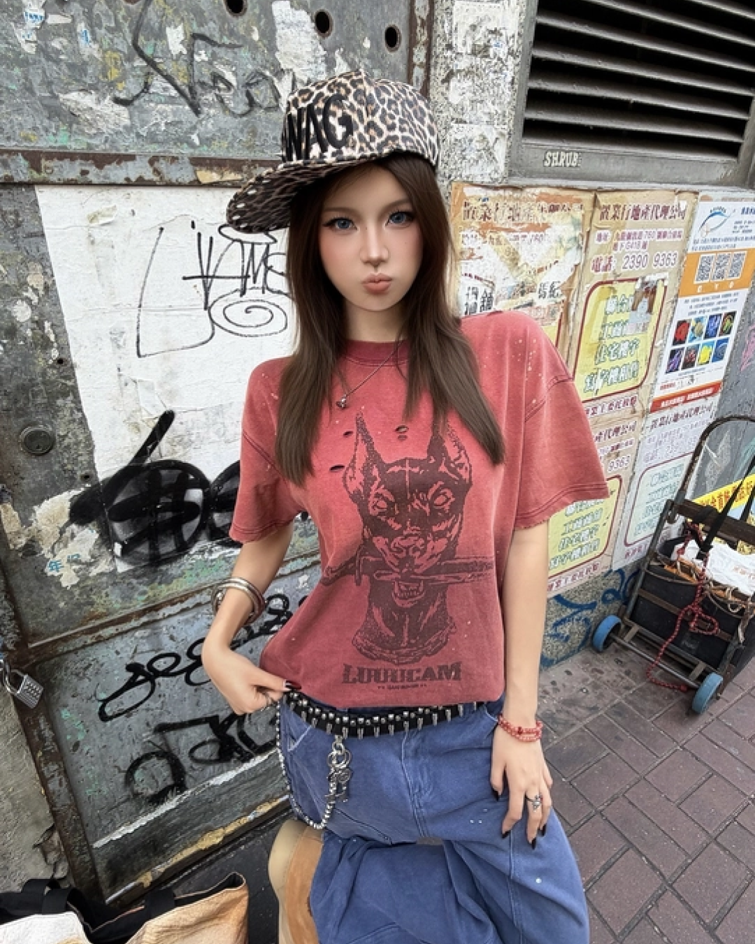 フェードレッドデザイン短丈Tシャツ FM0120