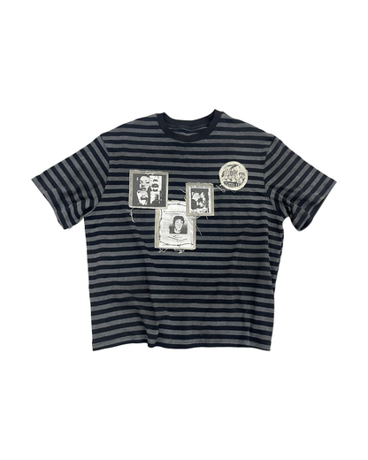 ボーダーパッチデザイン短丈Tシャツ FM0121