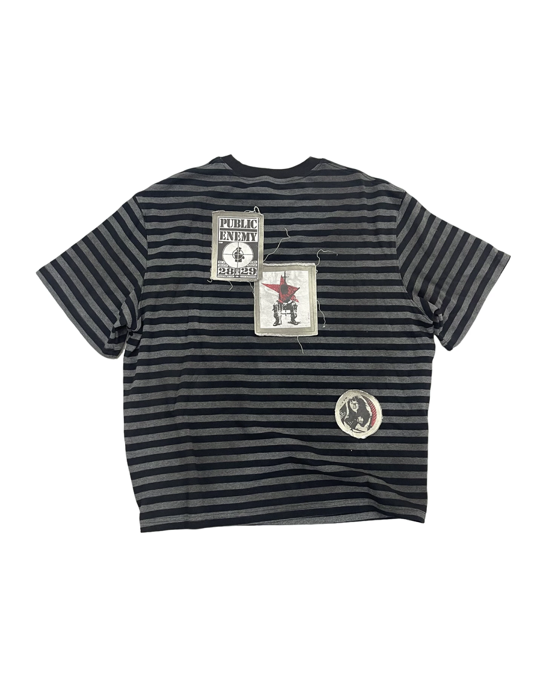 ボーダーパッチデザイン短丈Tシャツ FM0121