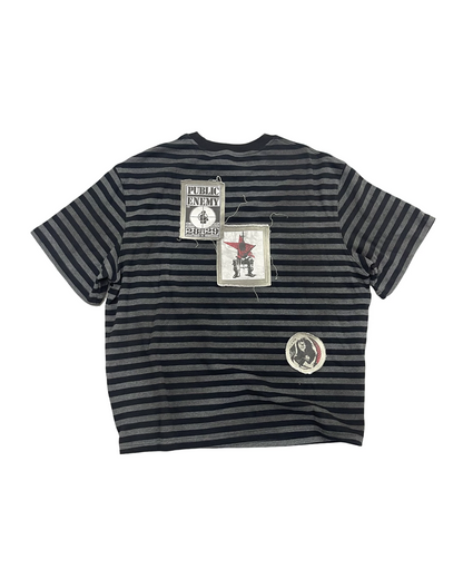 ボーダーパッチデザイン短丈Tシャツ FM0121