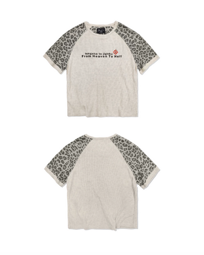 アニマルスリープワッフルデザイン短丈Tシャツ FM0122