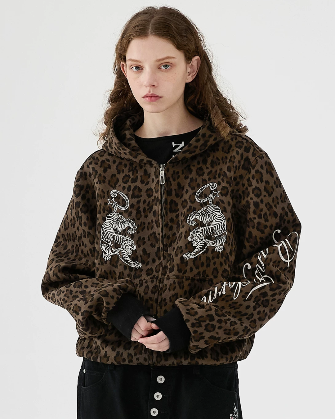 短丈アニマルチェストデザインジップフーディー FM0144