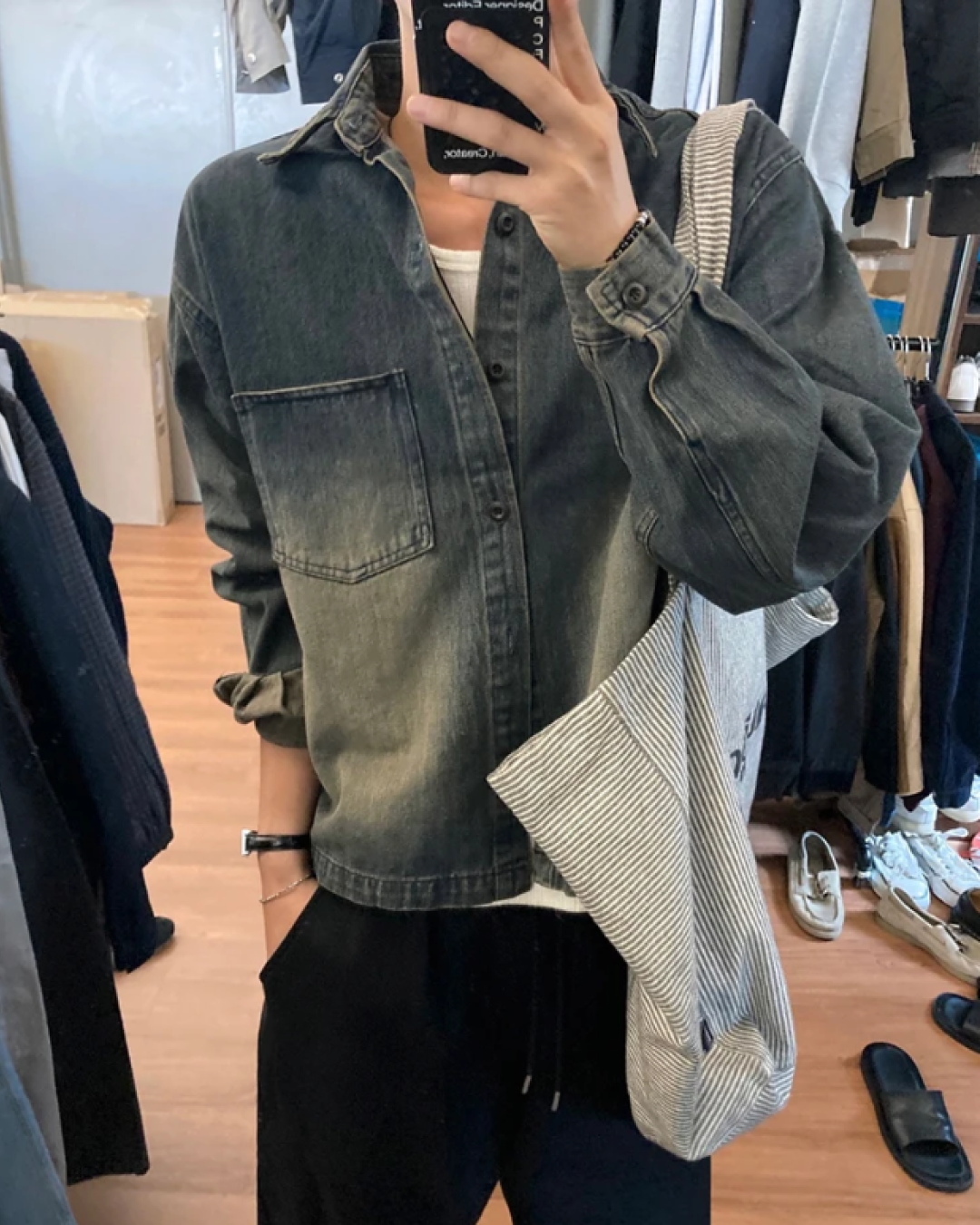 短丈ボタンデニムシャツFM0242