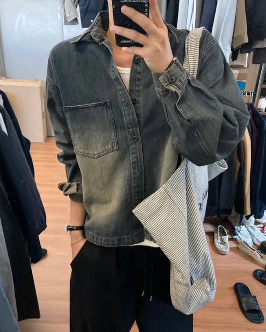 短丈ボタンデニムシャツFM0242