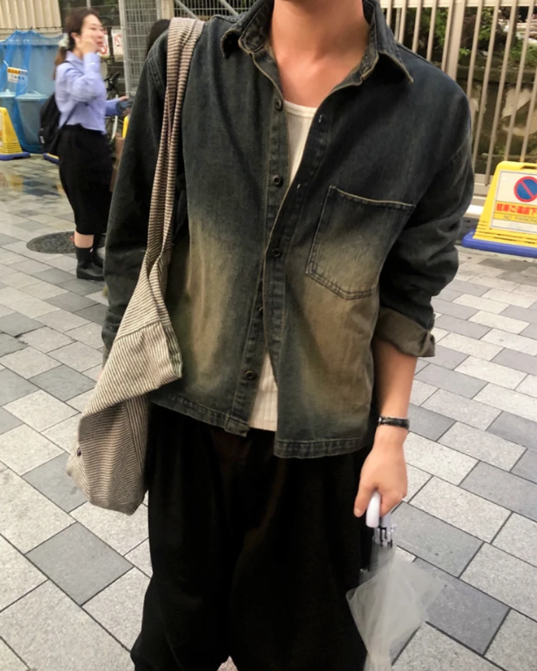 短丈ボタンデニムシャツFM0242