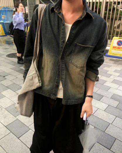 短丈ボタンデニムシャツFM0242