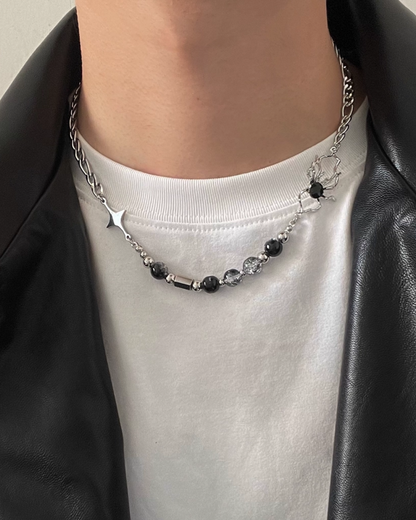 ブラックチャームネックレス　L0085