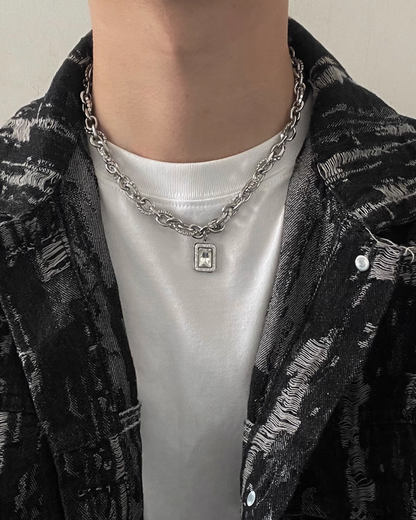 シルバースクエアモチーフネックレス　L0099