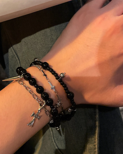 クロスシルバーブラックブレスレット　L0140