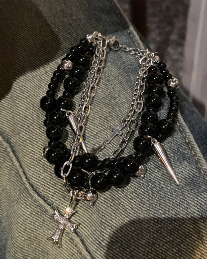 クロスシルバーブラックブレスレット　L0140