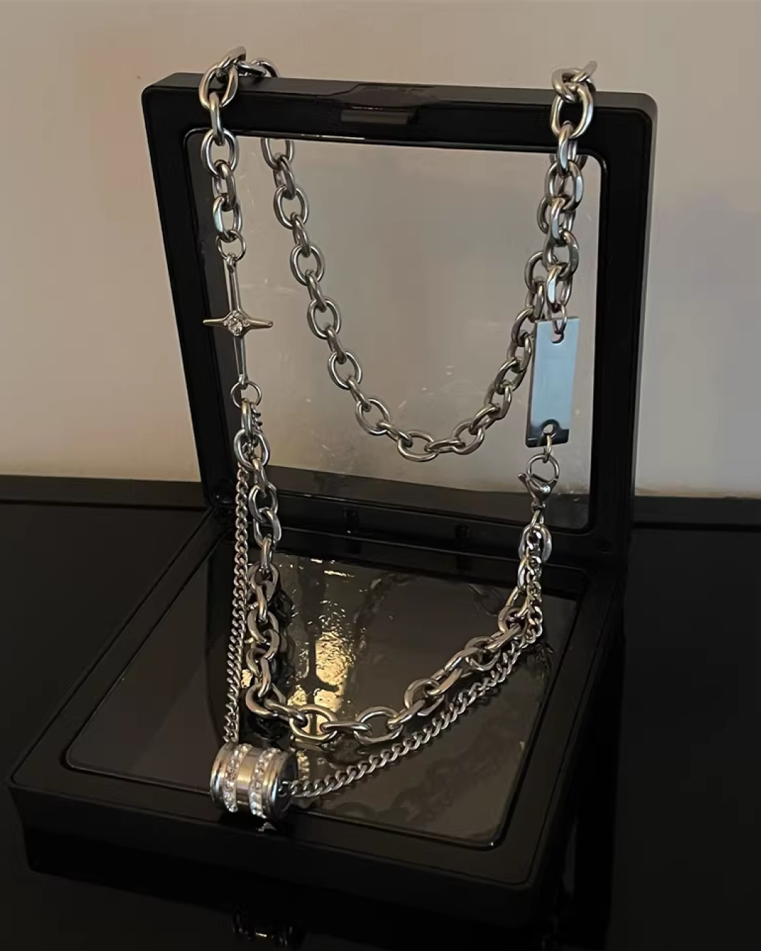 ダブルシルバーチェーンネックレス　L0195