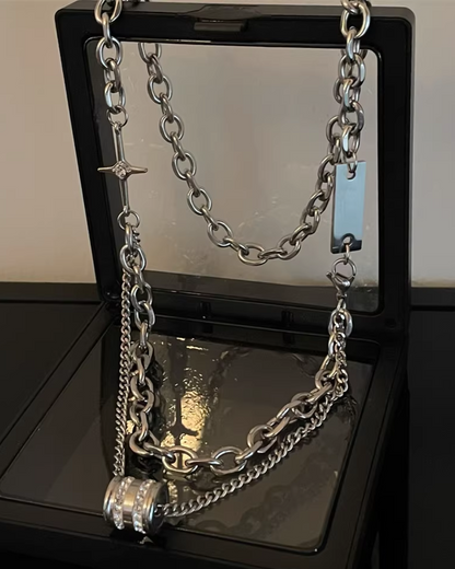 ダブルシルバーチェーンネックレス　L0195