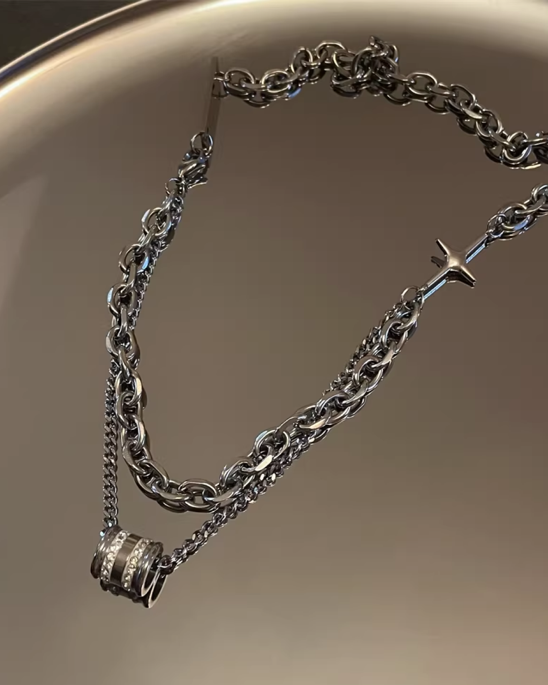 ダブルシルバーチェーンネックレス　L0195