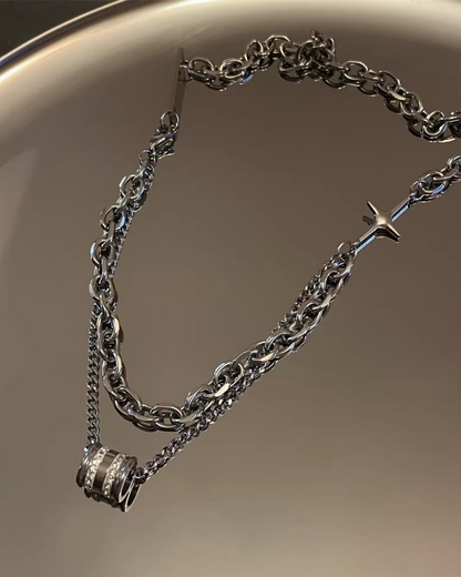 ダブルシルバーチェーンネックレス　L0195