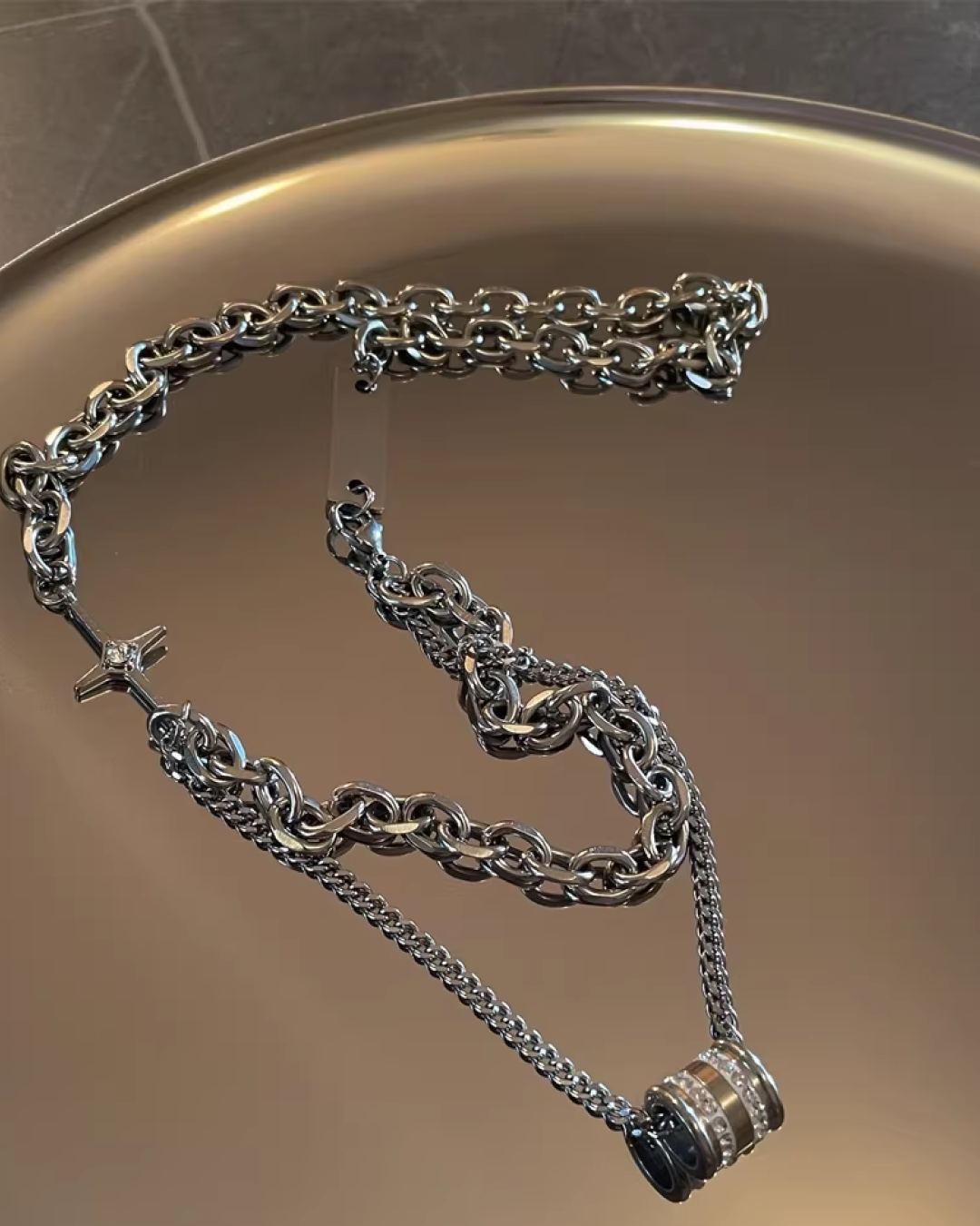 ダブルシルバーチェーンネックレス　L0195