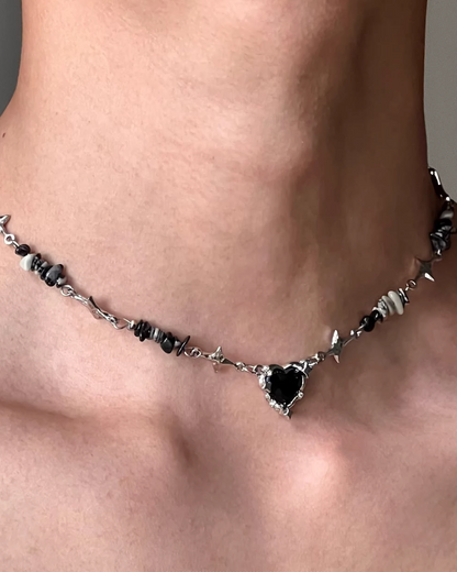 ブラックハートチャームネックレス　L0304