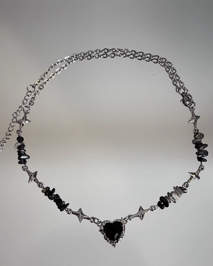ブラックハートチャームネックレス　L0304
