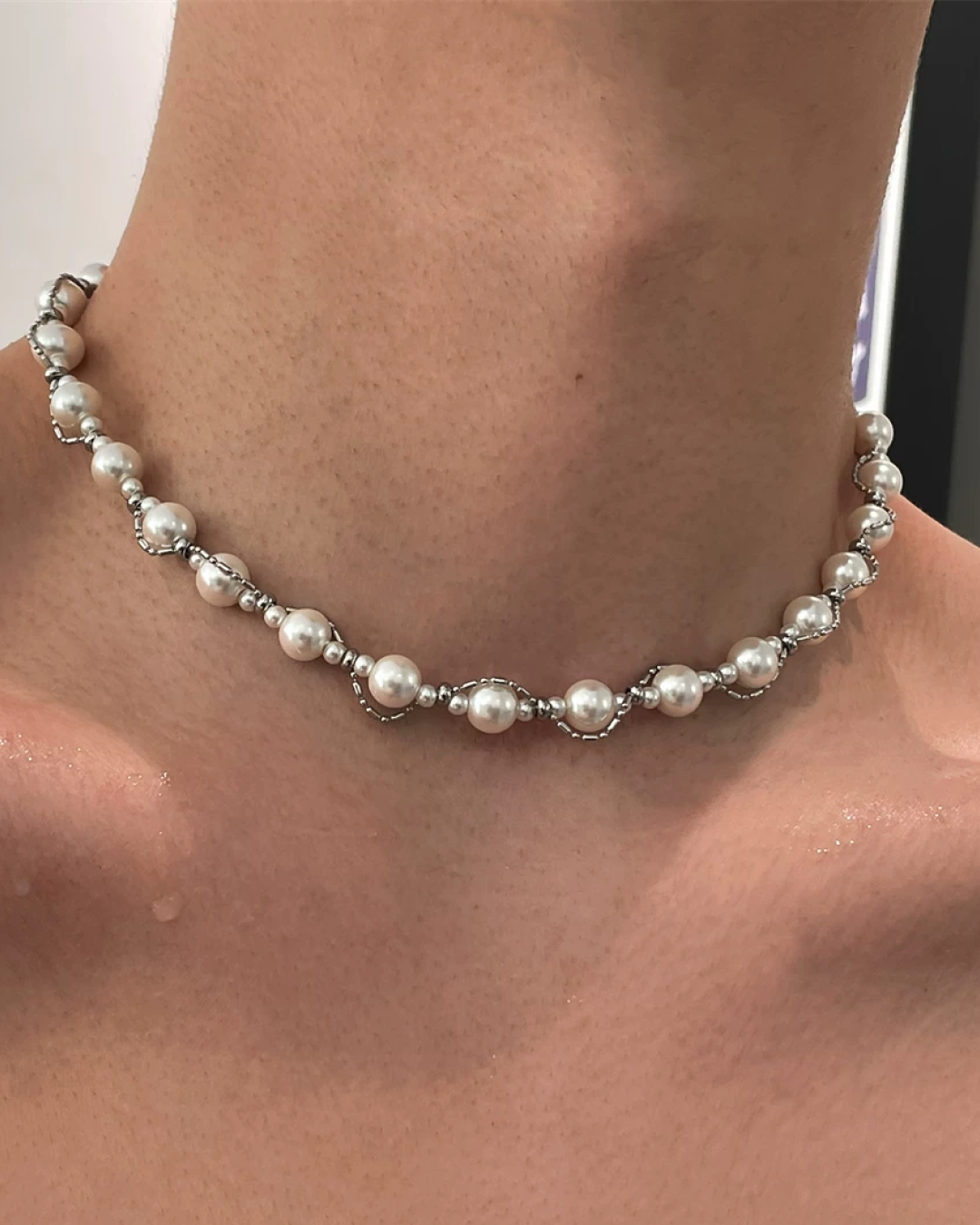 パールシルバチェーンネックレス　L0391