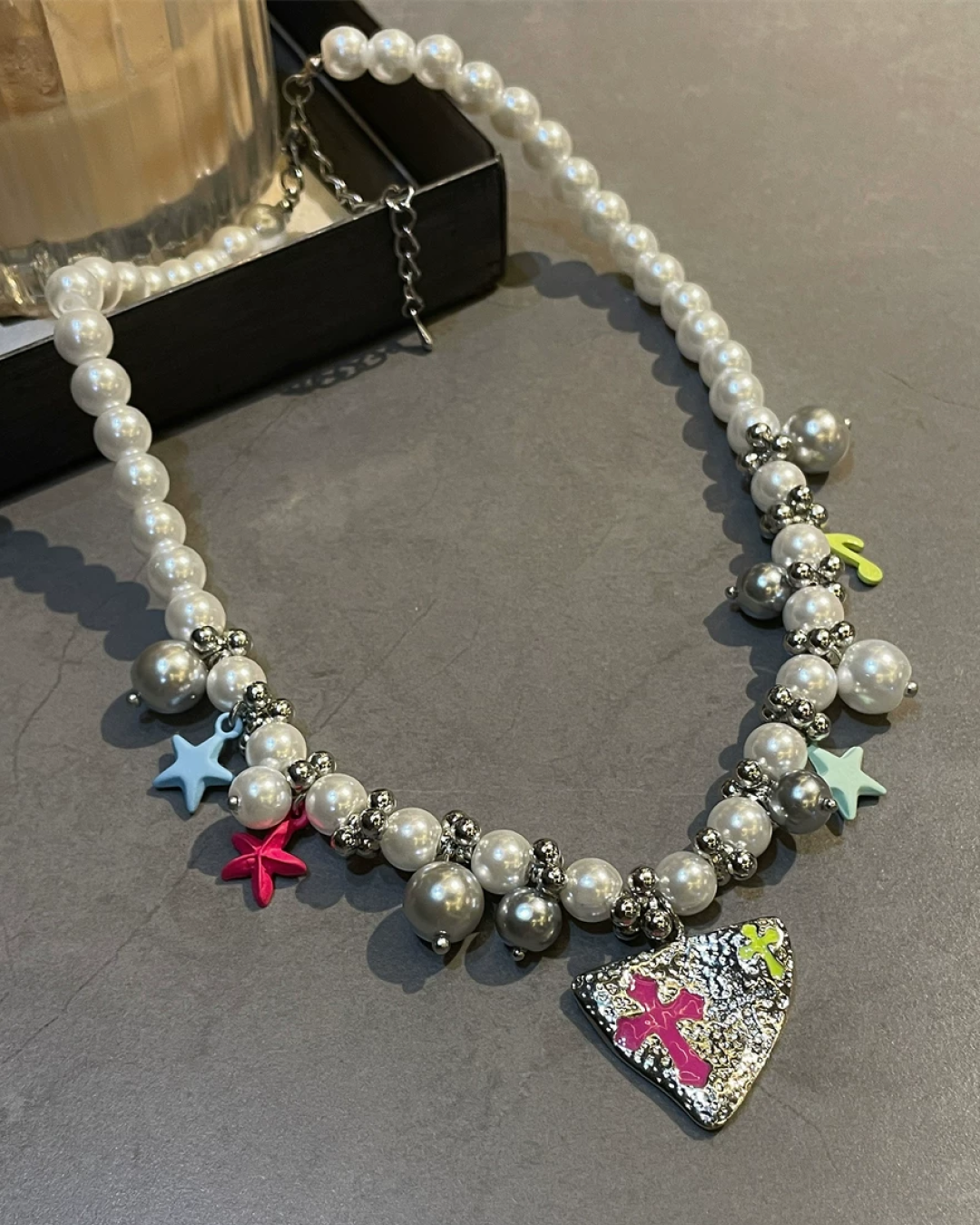 シルバーピックカラフルクロスネックレス　L0414