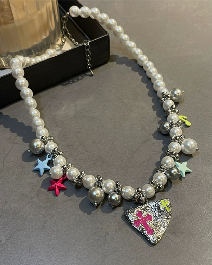 シルバーピックカラフルクロスネックレス　L0414