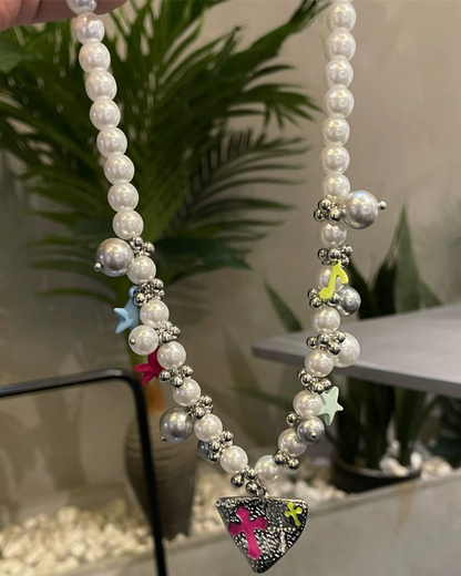 シルバーピックカラフルクロスネックレス　L0414