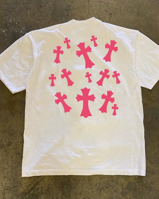 バックピンククロスTシャツ L0488