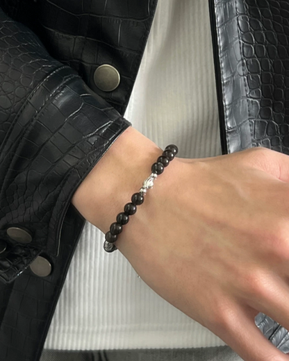 シルバーブラックボールブレスレット　L0709