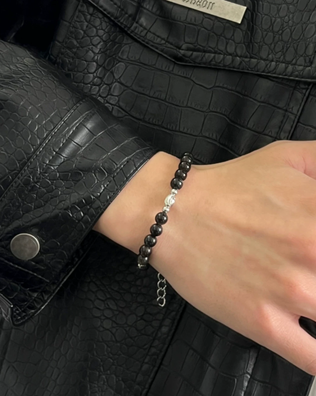 シルバーブラックボールブレスレット　L0709