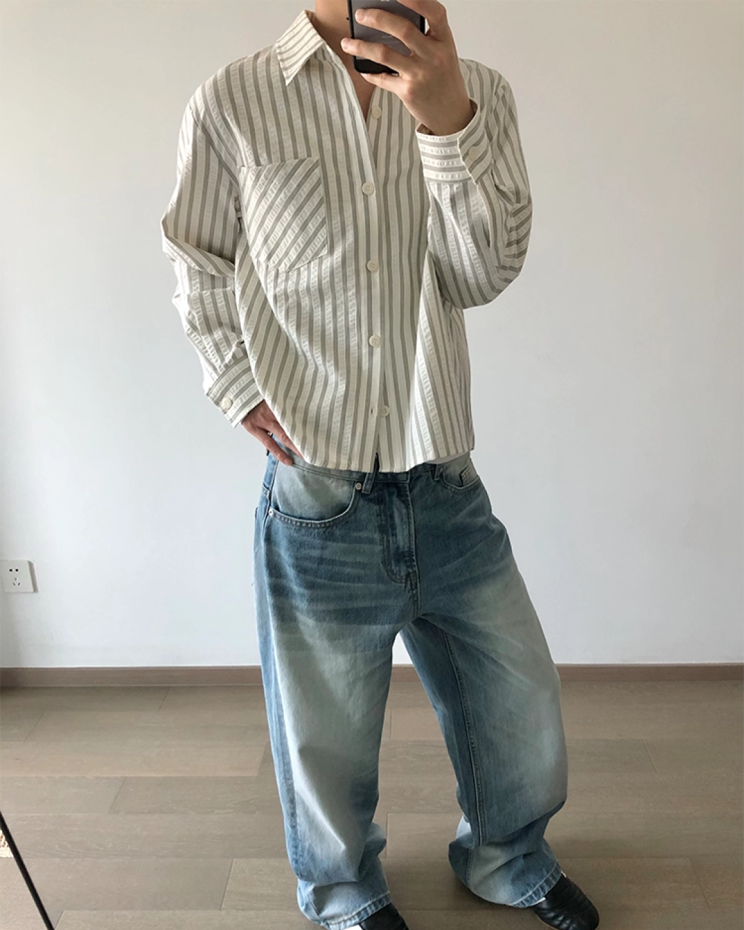 短丈ストライプシャツ　MN0002