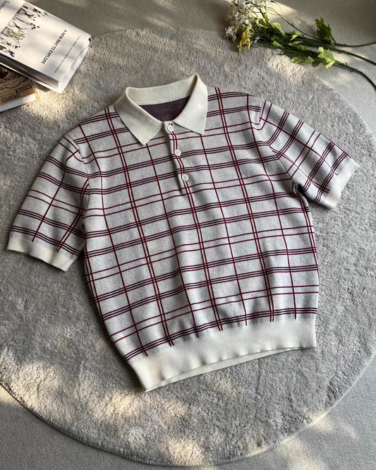 レッドチェックニットポロシャツ　MN0019