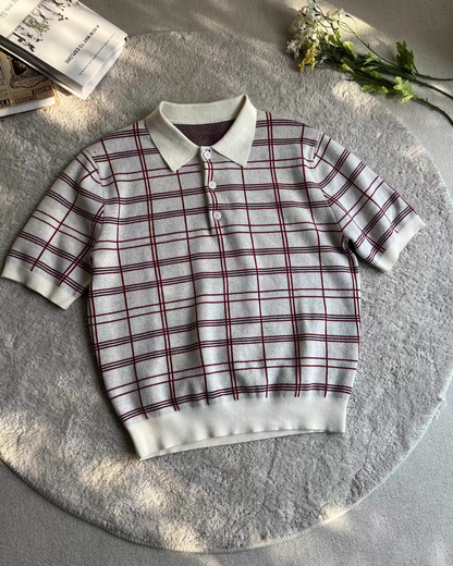 レッドチェックニットポロシャツ　MN0019
