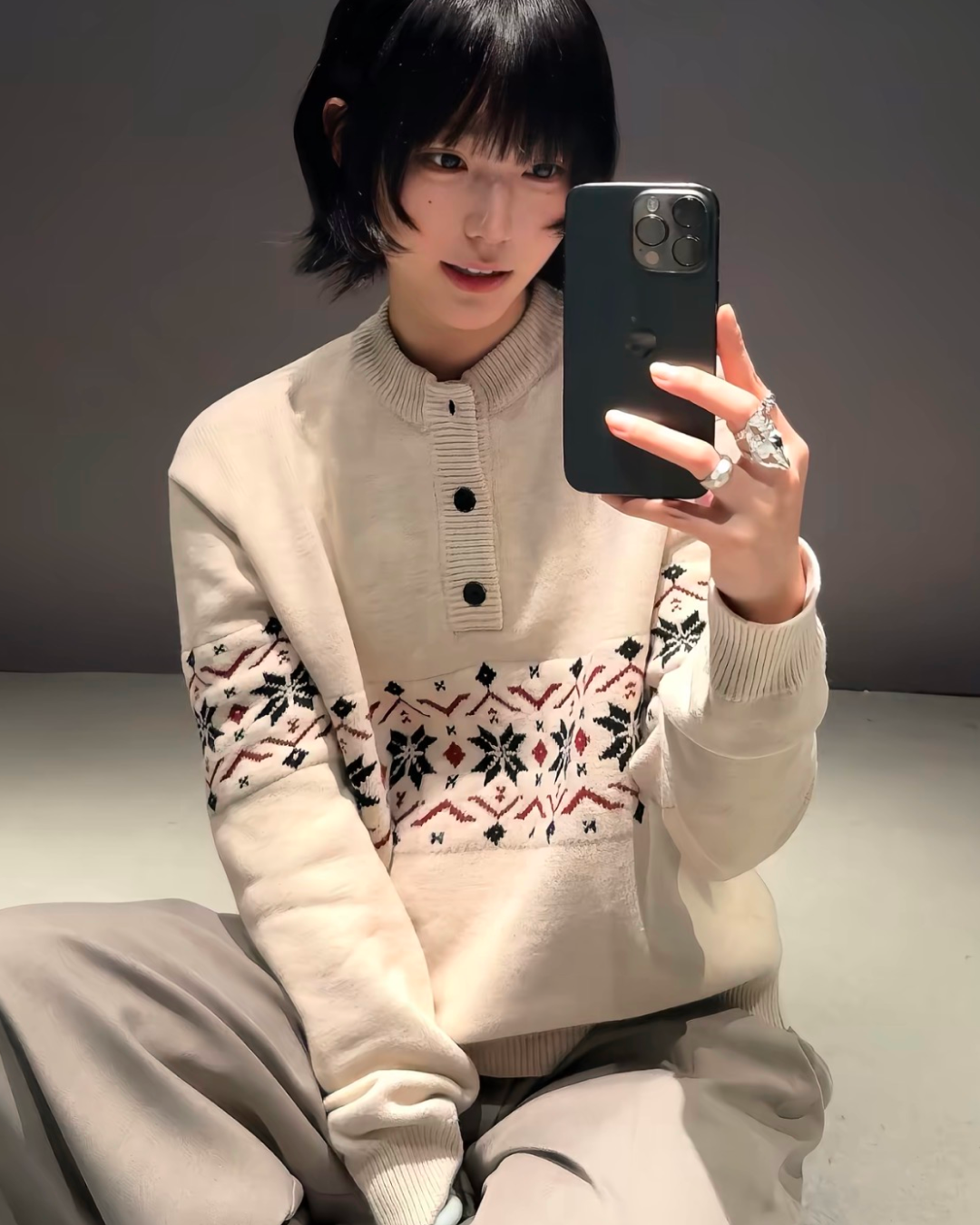 パターンヘンリーネックニット　CO0019