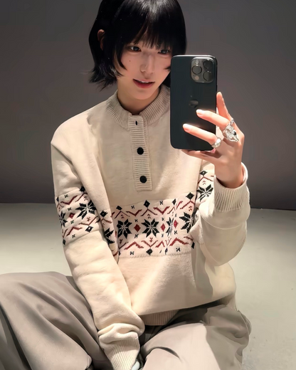 パターンヘンリーネックニット　CO0019