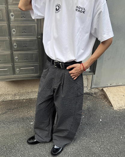 レトロチェックブラックバギーパンツ　SO0007